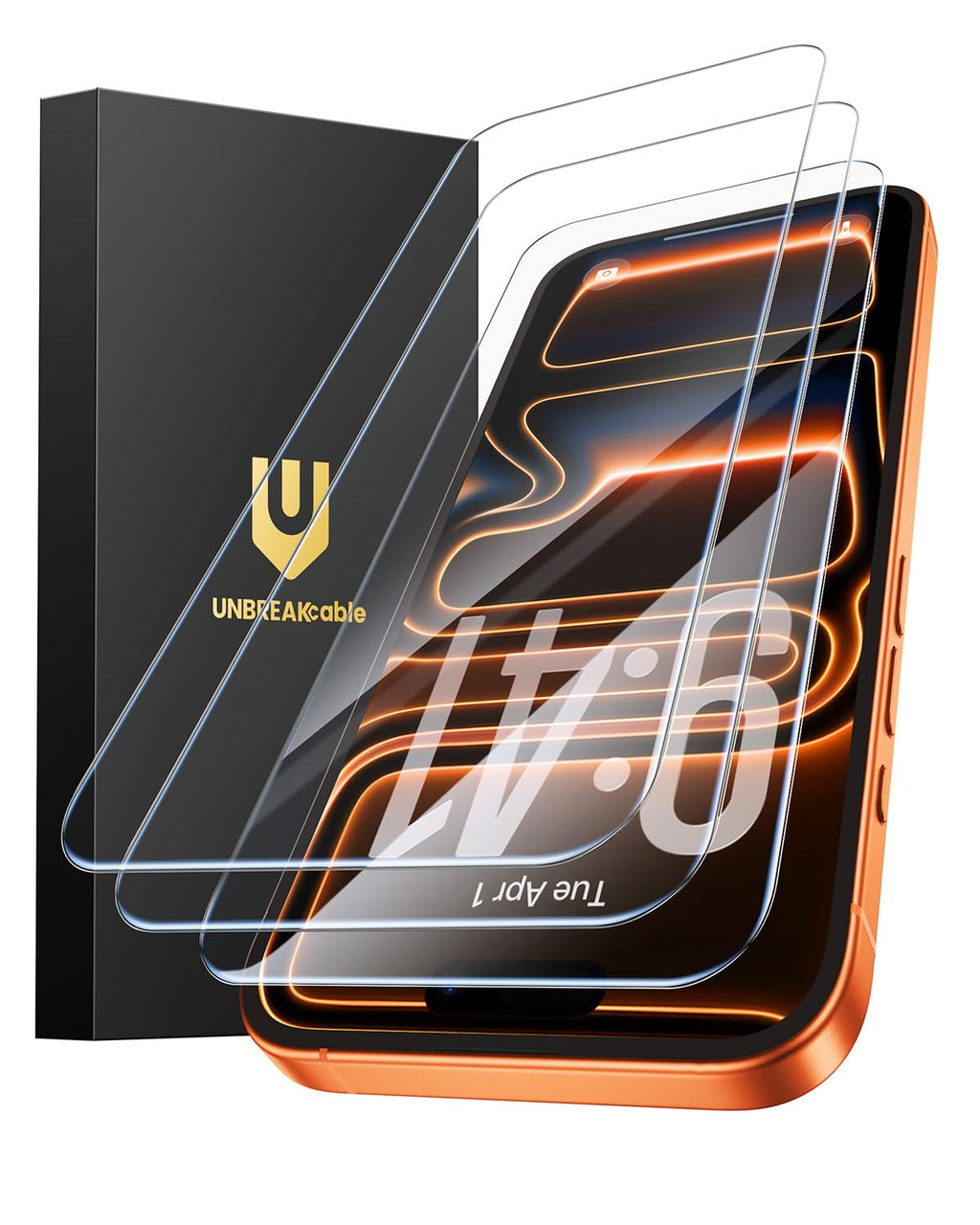 UNBREAKcable 3-Pack Screen Protector for iPhone 17 Pro Max Tempered Glass | Shatterproof, Easy Install, 9H Hardness, 99.99% HD Clear, Bubble-Free, Anti-Fingerprint, Scratch Resistant, Case Friendly