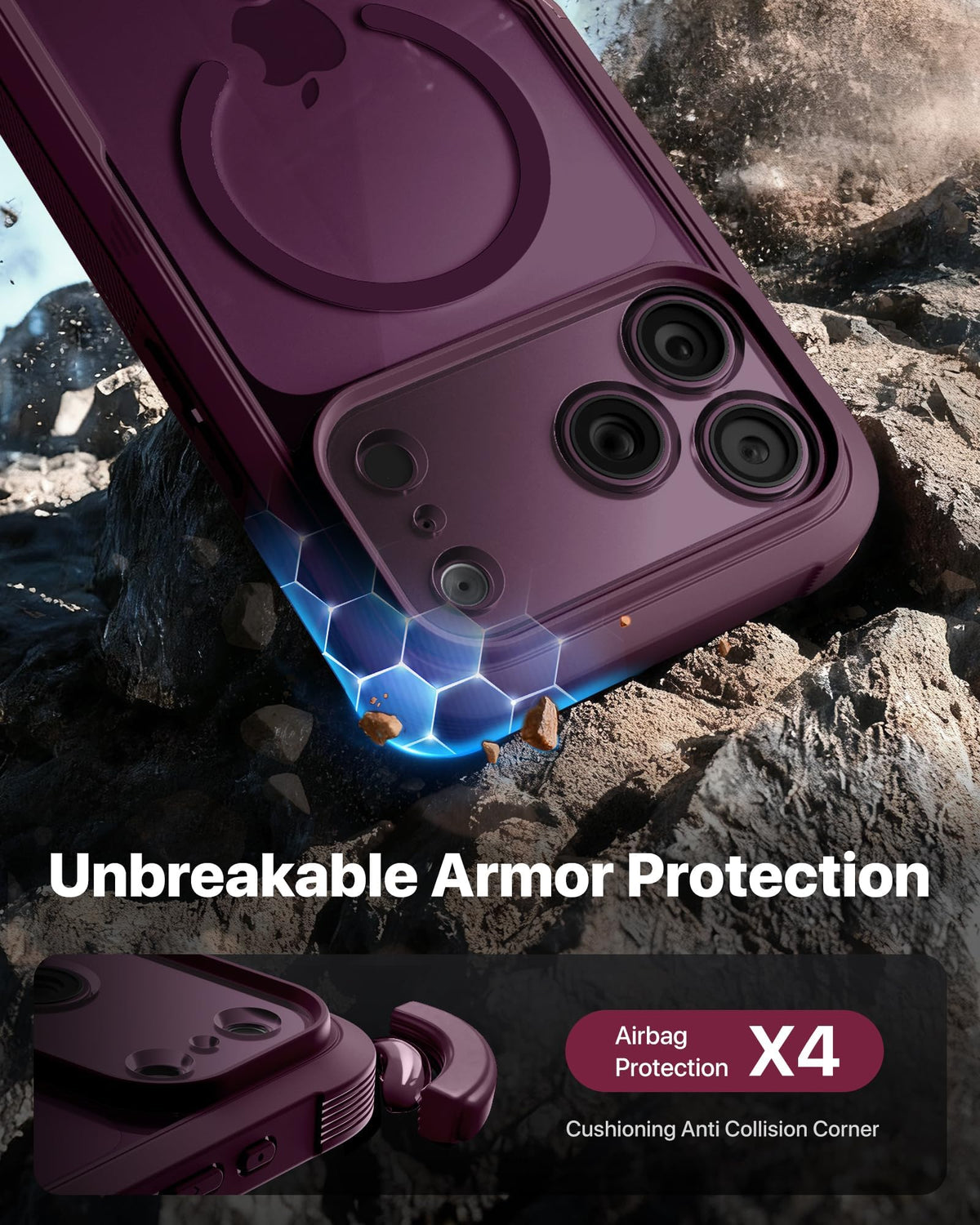 Diaclara Magnetic for iPhone 18 Pro Case with Screen Protector, Burgundy | Fit for MagSafe, Built‑in Anti‑Scratch Touch‑Sensitive Screen Protector, 360° Dual‑Layer Rugged, Mil‑Grade Drop Protection