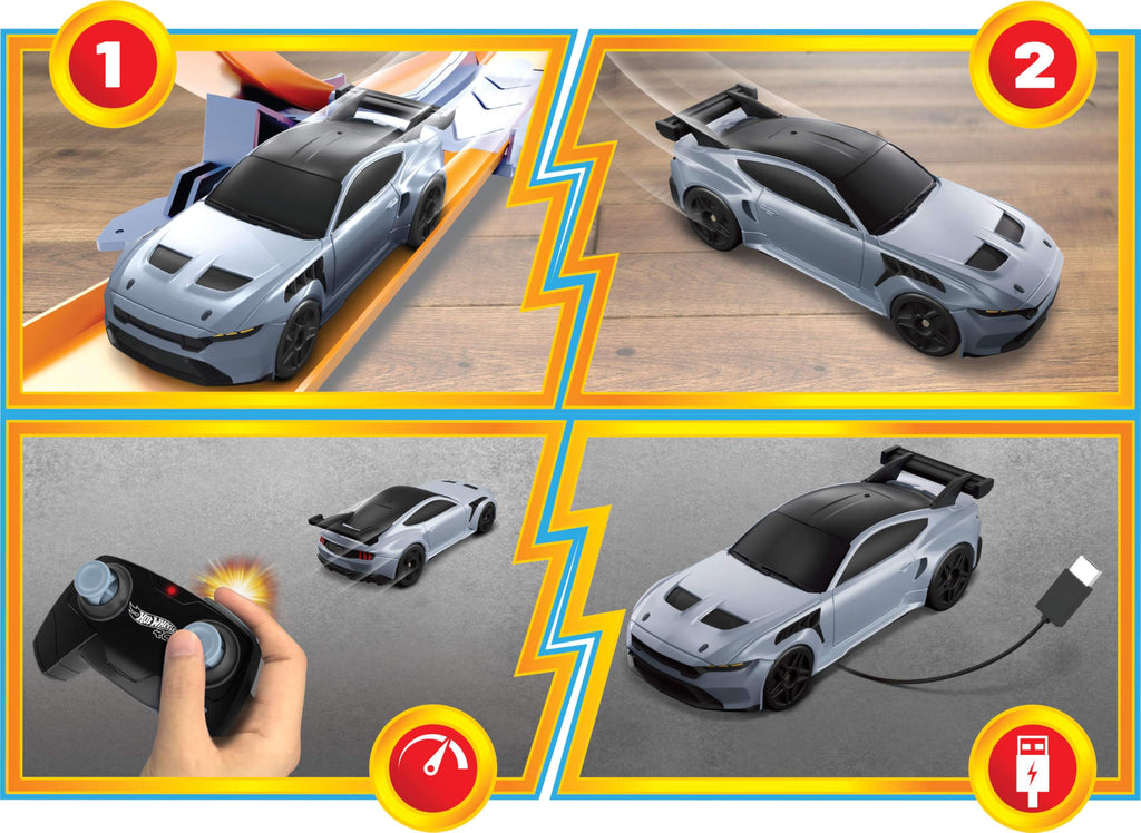 Hot Wheels RC Ford Mustang, Remote-Control Toy Car | 1:64 Scale Booster Button to Race & Stunt On or Off Track, Recharge with USB Cable, Full-Function