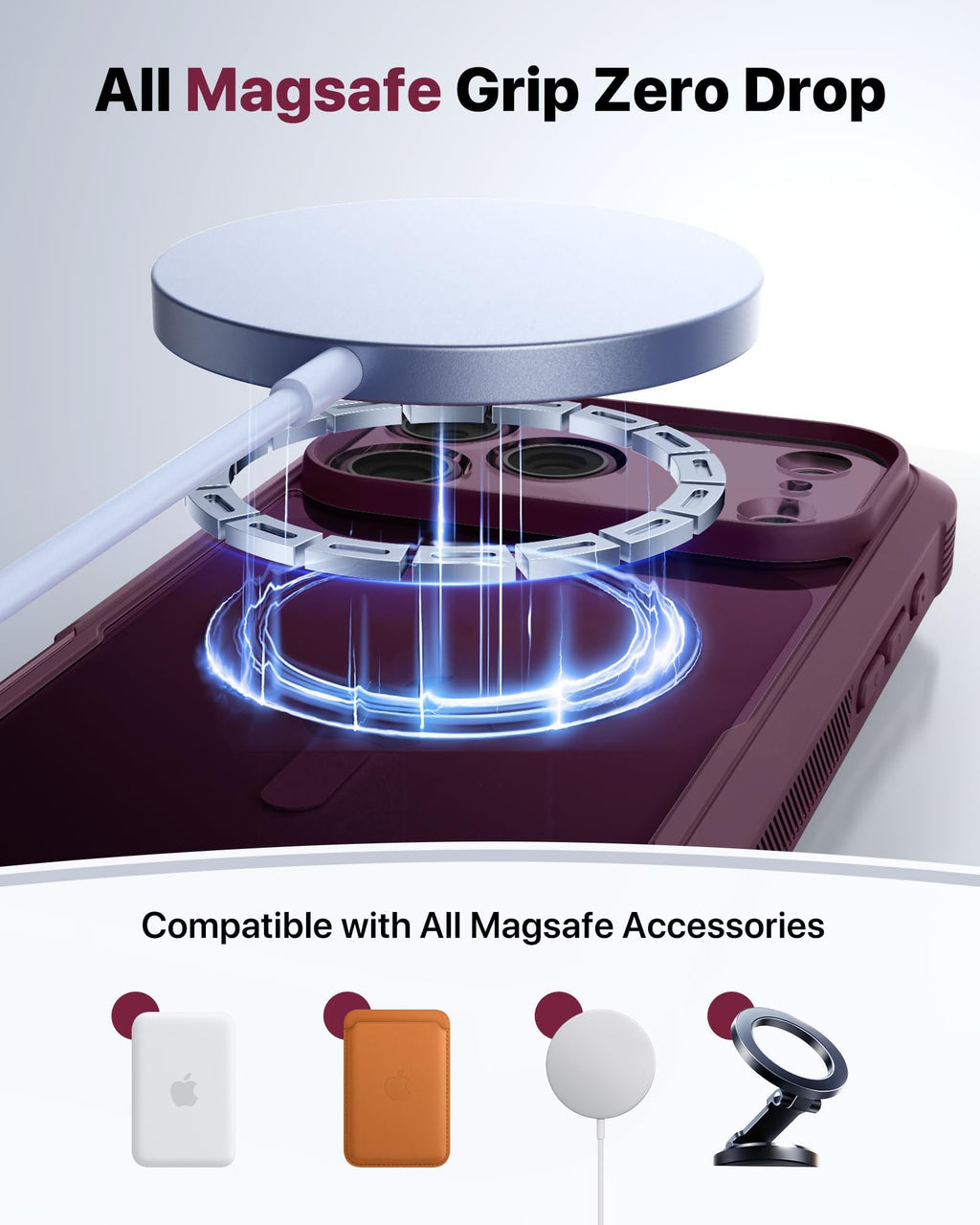 Diaclara Magnetic for iPhone 18 Pro Case with Screen Protector, Burgundy | Fit for MagSafe, Built‑in Anti‑Scratch Touch‑Sensitive Screen Protector, 360° Dual‑Layer Rugged, Mil‑Grade Drop Protection