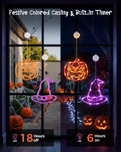 Minetom 3 Pack Halloween Windows Lights - Pumpkin, Ghost, Hat with Timer | Battery Operated Halloween Lights with Firm Suction Cup, Halloween Decorations for Windows, Doors, Balconies, Wardrobes
