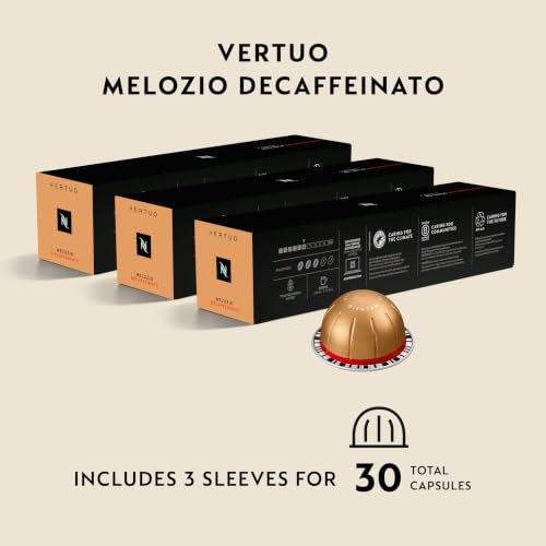 Nespresso Vertuo, Melozio Decaf, Medium Roast, 30-Count Espresso Pods | Decaf Medium-Roast Coffee Capsules, Smooth cereal notes and honeyed sweetness