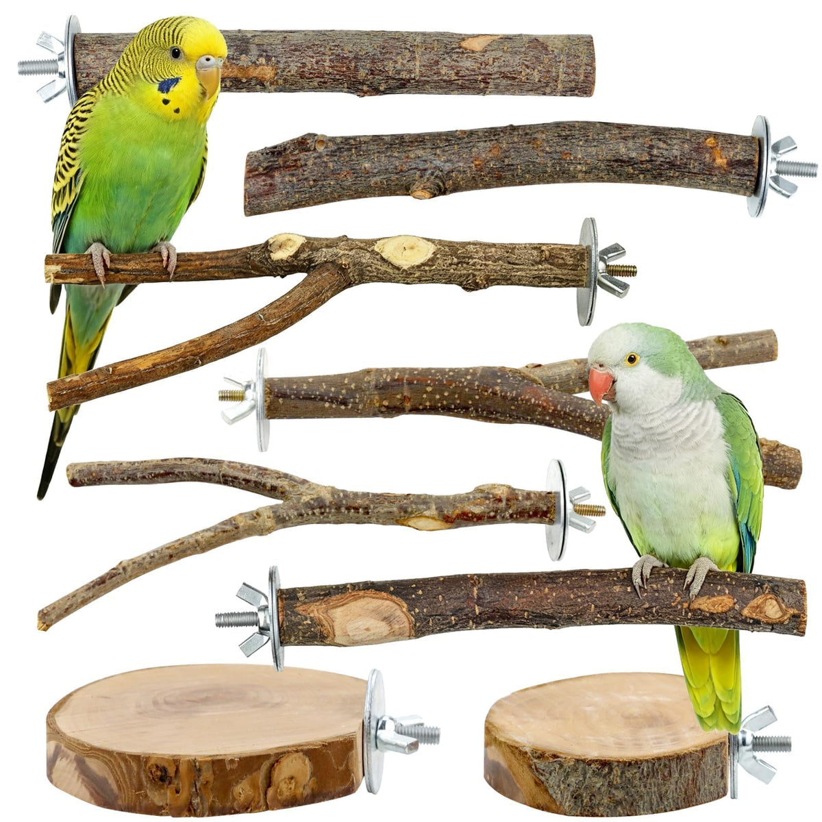 8-Piece Natural Wood Bird Perches for Budgie and Parakeet Cages