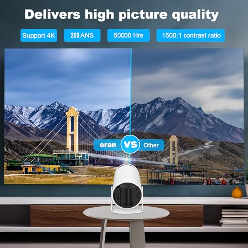 Mini Portable Projector, Support 4K 1080P with Dual-Band WIFI6 5G Wireless 5.0 Bluetooth Android 11,160 ANSI,180° Rotatable, Auto Keystone Correction, 35"-130" Screen Video Projector