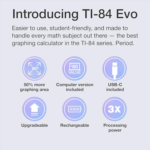 TI-84 Evo Graphing Calculator Texas Instruments, White | Intuitive Icon-based Homescreen, USB-C Charging, Python Programming, Faster Performance, Bigger Graphs than TI-84 Plus CE