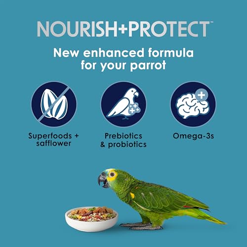 Kaytee Forti-Diet Pro Health+Safflower Parrot Food, 4 Pounds | Better digestion daily. Parrot food for medium birds. Prebiotics, probiotics, bird seed without sunflower seeds