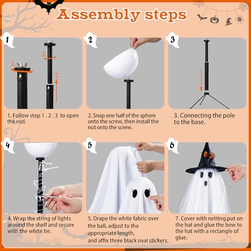 AYGXU 2pcs Halloween Decorations Indoor,Ghost Decor with String Lights Remote Control,Halloween Party Decorations,Spooky Ghost Light for Home Table Room Kitchen Office