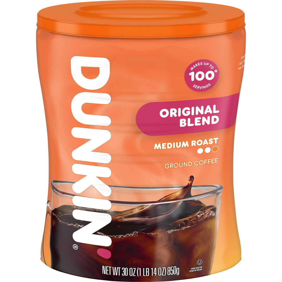 Dunkin’ Original Blend Medium Roast Ground Coffee, 30 Oz. Canister | Made with Arabica beans, rich & smooth flavor, stay-fresh coffee canister, easy-drinking medium roast, great hot or iced