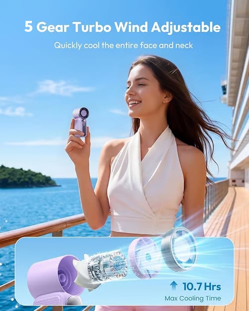 🥳2026 HOT SALE🥳💞50K+ SOLD!💨❄️ ! Turbo Handheld Fan – 8000 RPM, 5 speeds, LED display. 500mAh battery. Pocket‑sized power! 🌬️✨
