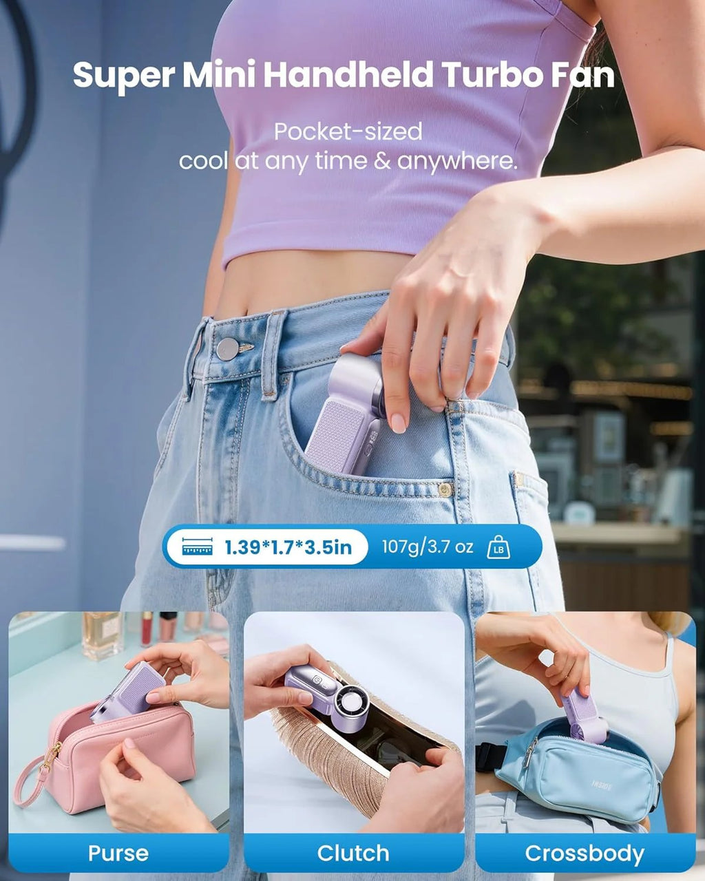 🥳2026 HOT SALE🥳💞50K+ SOLD!💨❄️ ! Turbo Handheld Fan – 8000 RPM, 5 speeds, LED display. 500mAh battery. Pocket‑sized power! 🌬️✨