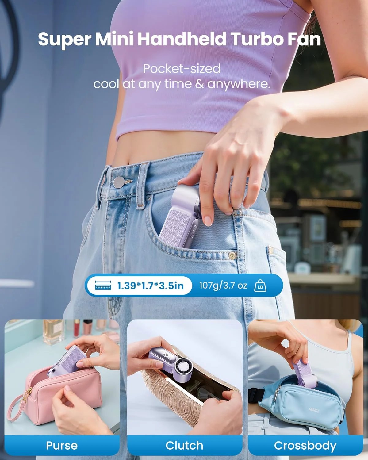 🥳2026 HOT SALE🥳💞50K+ SOLD!💨❄️ ! Turbo Handheld Fan – 8000 RPM, 5 speeds, LED display. 500mAh battery. Pocket‑sized power! 🌬️✨