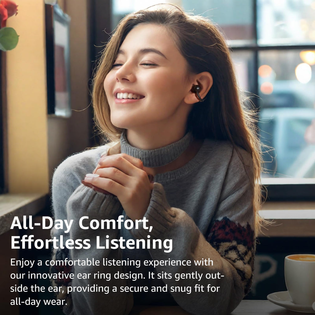 TOZO OpenEarRing Open Ear Earbuds 40H Bluetooth 5.4 Lightweight Comfort | Open Ear Clip On Wireless Earbuds with Smart Digital LED Display, Stable Connection, Secure Fit for Driving Workout Black