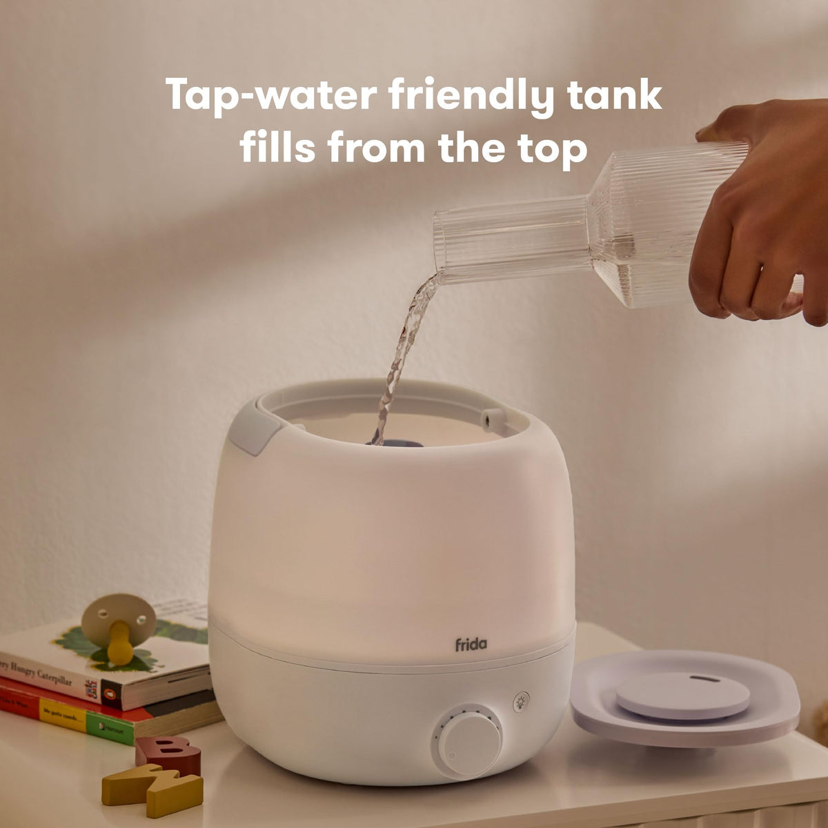 Frida 3-in-1 Cool Mist Humidifier for Large Rooms & Bedroom, Diffuser | Allergy Relief, 60 Hour Runtime, Nightlight, Auto Shut-Off, Quiet, Carry Handle, Essential Oil Diffuser