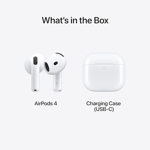 Apple AirPods 4 Wireless Earbuds | Bluetooth Headphones, Personalized Spatial Audio, Sweat & Water Resistant, USB-C Charging Case, H2 Chip