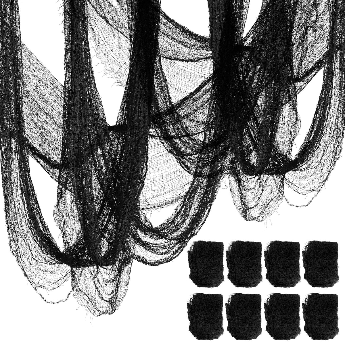 8 Pack Halloween Black Gauze Wall Decor,Outdoor Halloween Fake Spider Web Decorations Webbing,Cobwebs Mesh Spooky Fabric,30X72 in Black Cheesecloth for Haunted House Indoor Creepy Cloth (8, Black)