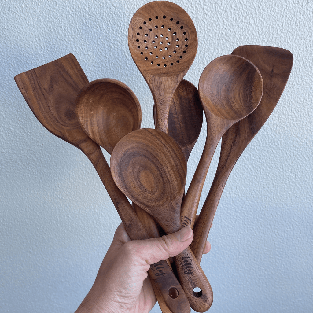 7 Piece Teak Utensil Set + Caddy Bundle