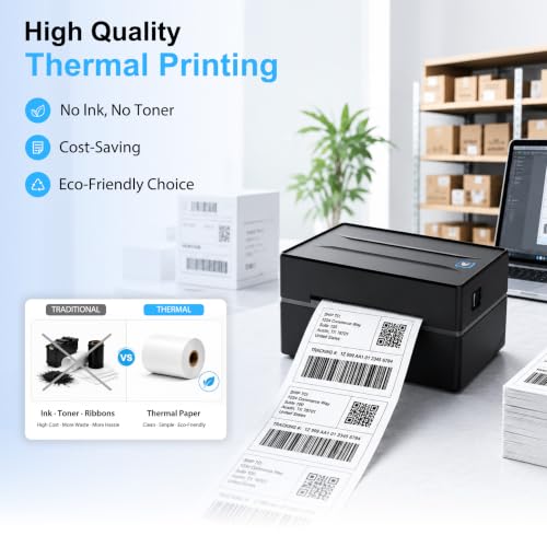 Thermal Shipping Label Printer 4x6 Bluetooth Label Maker for Small Business | Wireless Mailing Shipping Printer for USPS UPS Amazon Shopify Etsy - Compatible with iPhone Android Windows & Mac (Black)
