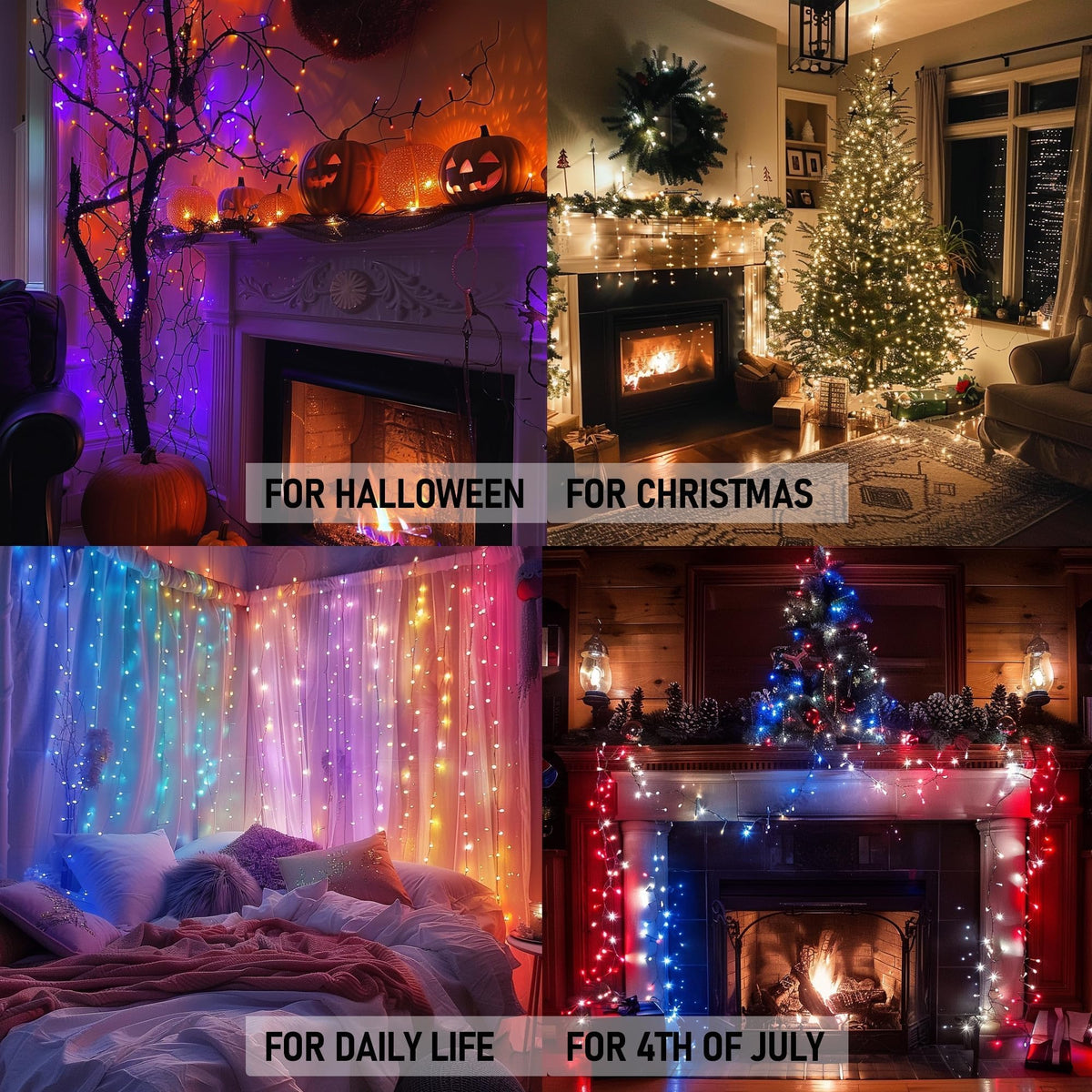 Dazzle Bright 66FT 200 LED Smart Color Changing Christmas Halloween Lights | RGB String Lights with Remote & App Controlled, 4th of July Decoration for Indoor Outdoor Holiday Xmas Tree Party Xmas Decor