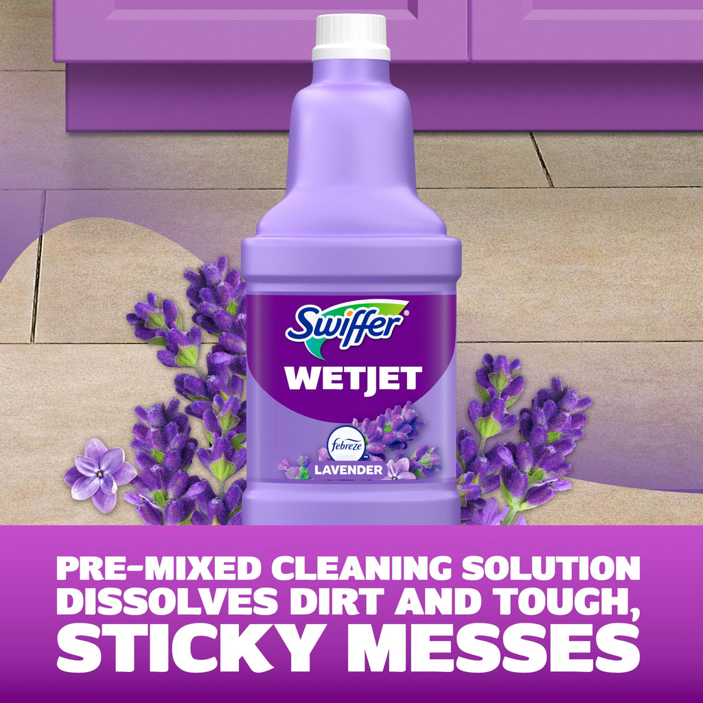 Swiffer WetJet Multi-Purpose Floor Cleaner Solution with Febreze Refill, Hardwood Floor Cleaner, Lavender Scent, 1.25 Liter -42.2 Fl Oz (Pack of 2)