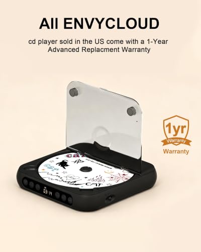 ENVYCLOUD CD Player Portable with Dual Stereo Speakers, Rechargeable Portable CD Player with Bluetooth for Home with Headphones,Black