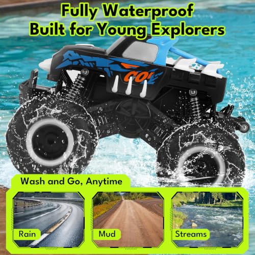 Threeking 1:16 Amphibious Monster Truck All Terrain Remote Control Car Toys | Waterproof Durable 4WD Off-Road RC Crawler Cars Pick-Up Unique Toy Gifts for Boys Girls Ages 6-12