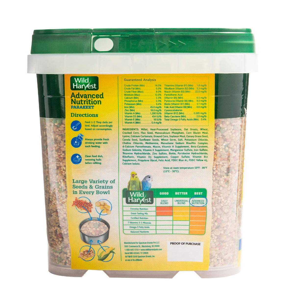 Wild Harvest Advanced Nutrition Bird Food For Parakeets, 4.5 lbs | Daily Variety Of Seed & Grain, Vitamins & Minerals Support Skin & Feathers, Variety Encourages Foraging Behavior