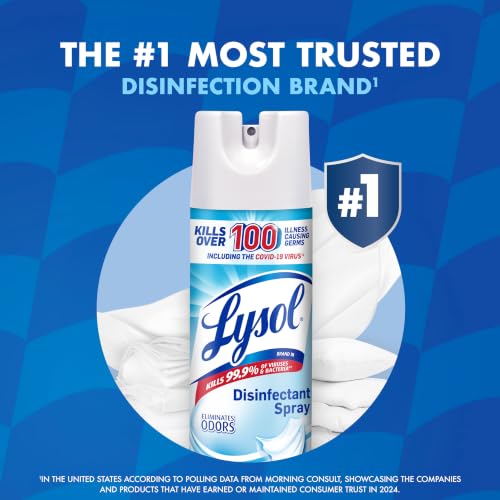 Lysol Disinfectant Spray, Sanitizer, Crisp Linen, 19 oz, 2 Pack | Multi-Surface Disinfecting & Sanitizing Antibacterial Room Spray, Deodorizer Spray, Home & Bathroom Cleaning Supplies
