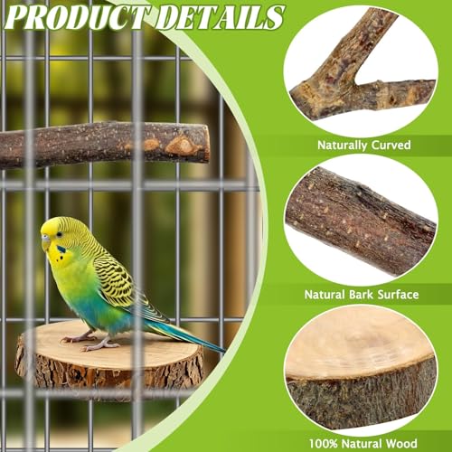 8-Piece Natural Wood Bird Perches for Budgie and Parakeet Cages