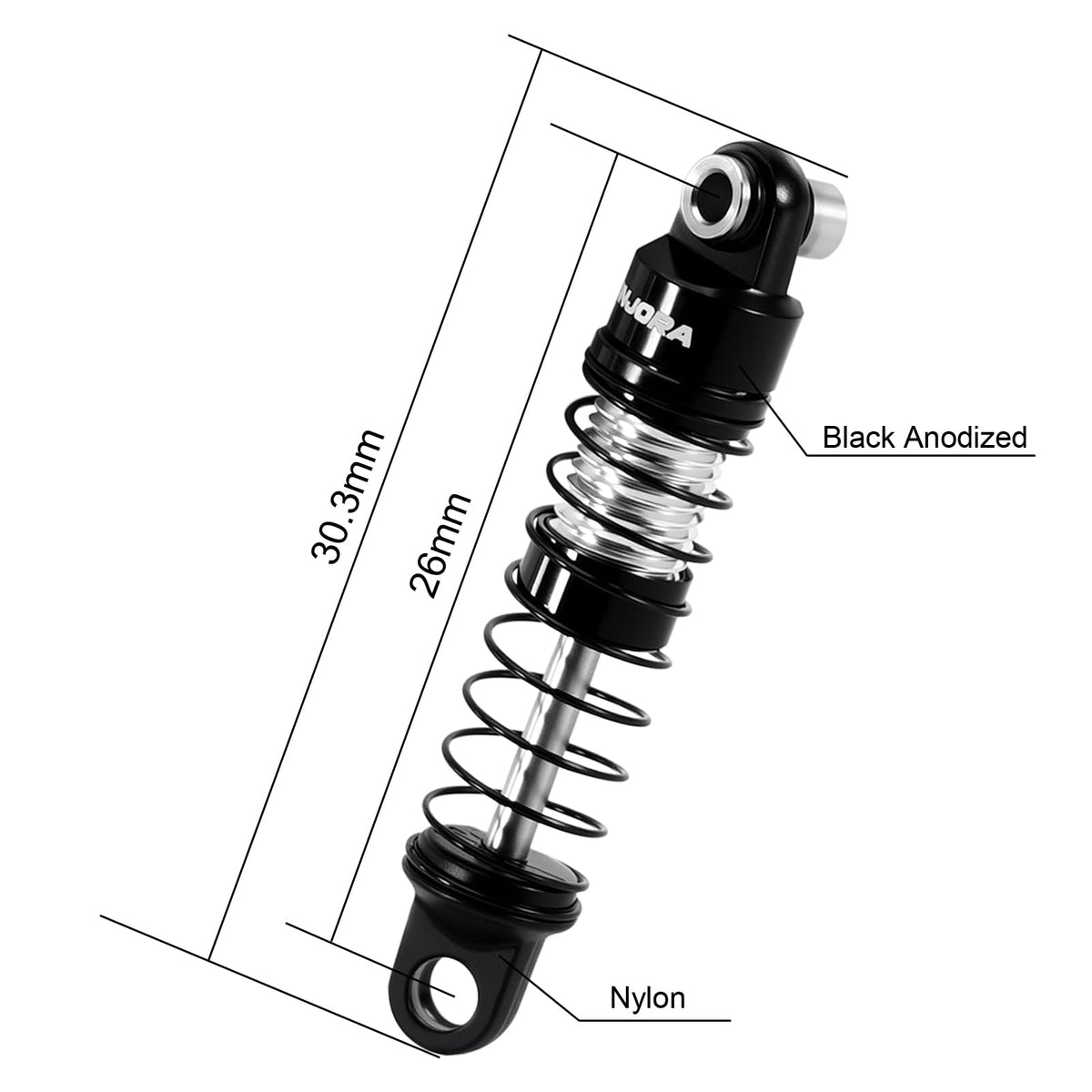 INJORA Aluminum 26mm Oil Shocks for Axial SCX30, Black Silver