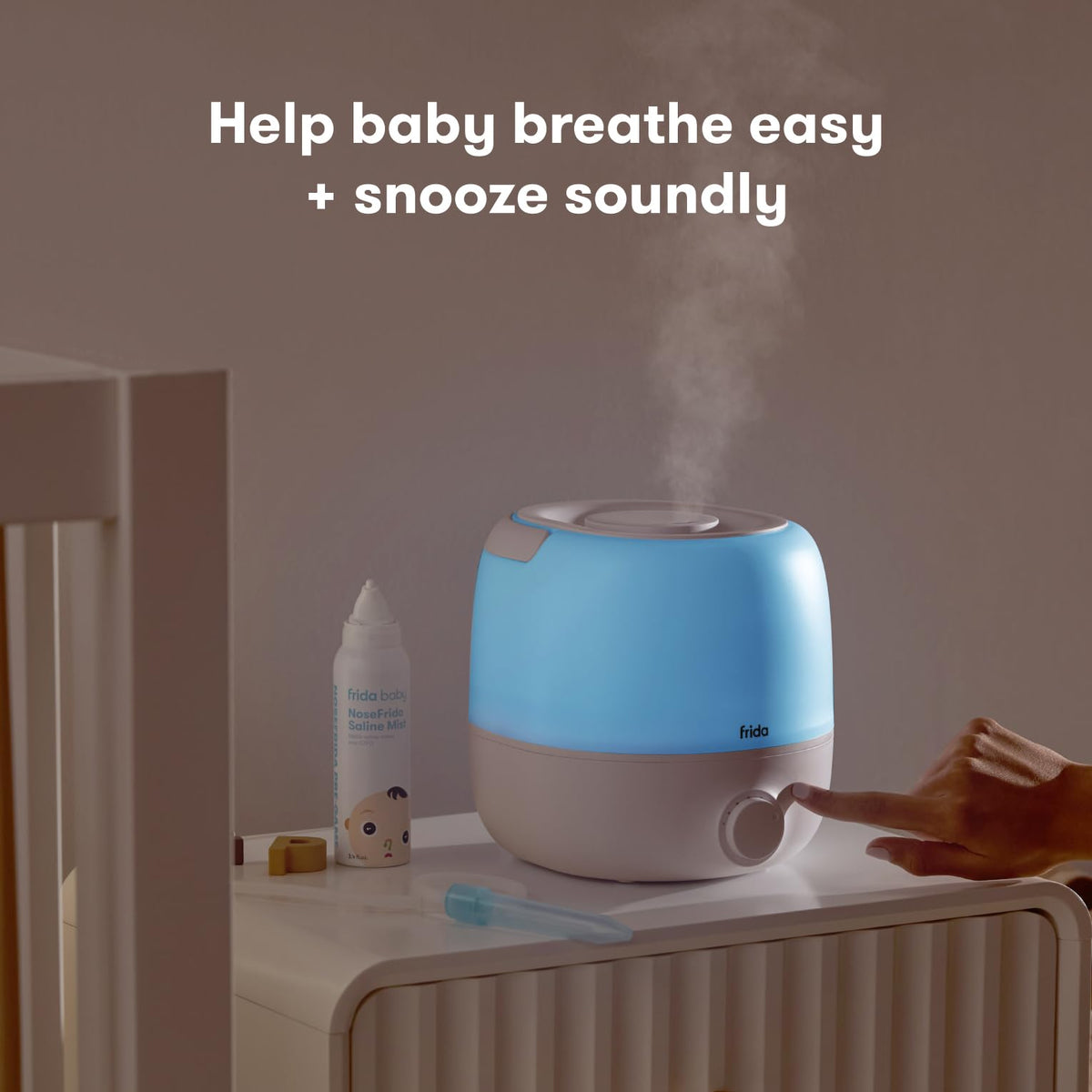 Frida 3-in-1 Cool Mist Humidifier for Large Rooms & Bedroom, Diffuser | Allergy Relief, 60 Hour Runtime, Nightlight, Auto Shut-Off, Quiet, Carry Handle, Essential Oil Diffuser