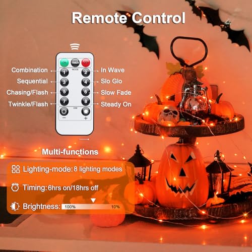JMEXSUSS 2 Pack Orange Fairy Lights Battery Operated, Total 200 LED 66ft