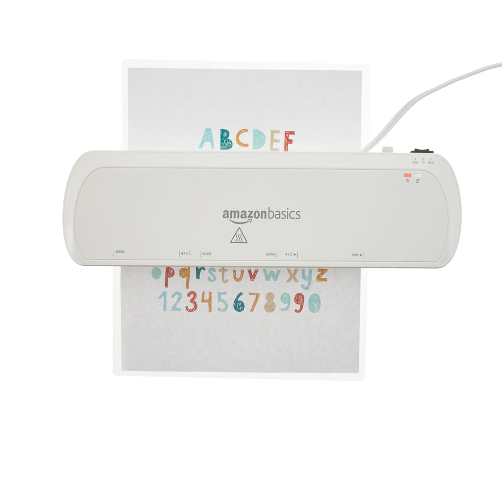 Amazon Basics 9-Inch Thermal Laminator Machine with Quick Warm-Up, 2 Heat Settings, Jam Release for Documents and Photos, White