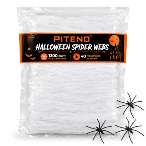 Piteno® 1200 sqft Spider Webs Halloween Decorations with 40 Fake Spiders, Stretchable Halloween Spider Webs for Indoor Outdoor Haunted House Yard Porch Party Decor (White)