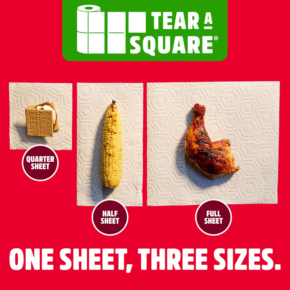 Brawny Tear-A-Square 3-Ply Paper Towels, 6 Double Rolls = 12 Regular Rolls | Strong, absorbent, and durable to tackle any tough mess