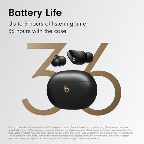 Beats Studio Buds + | True Wireless Noise Cancelling Earbuds, Enhanced Apple & Android Compatibility, Built-in Microphone, Sweat Resistant Bluetooth Headphones, Spatial Audio - Black/Gold