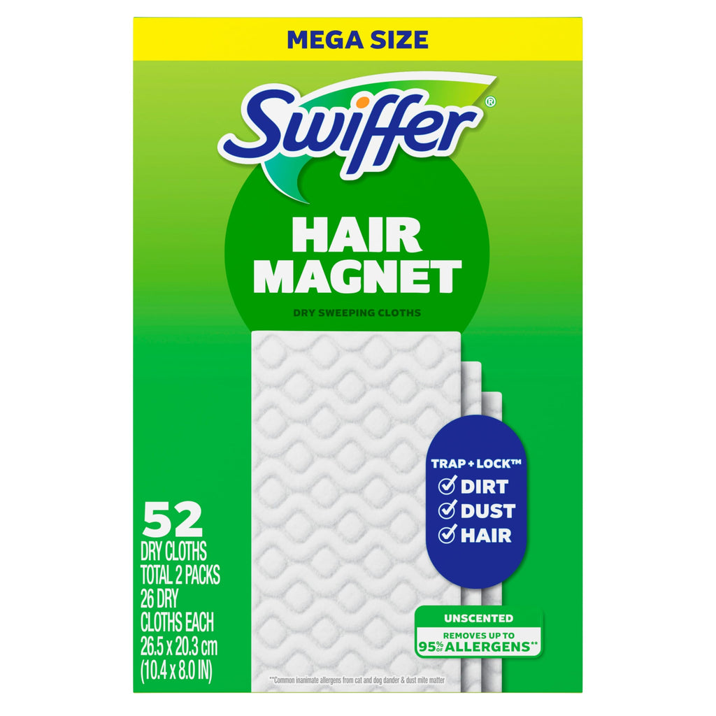 Swiffer Sweep + Mop, Dry Pads Refill, Floor Cleaner for Dirt, Dust, Hair, Cleaning Cloths for Mopping Home, Bathroom, Kitchen, Dust Mop, Floor Duster, Unscented, 52ct