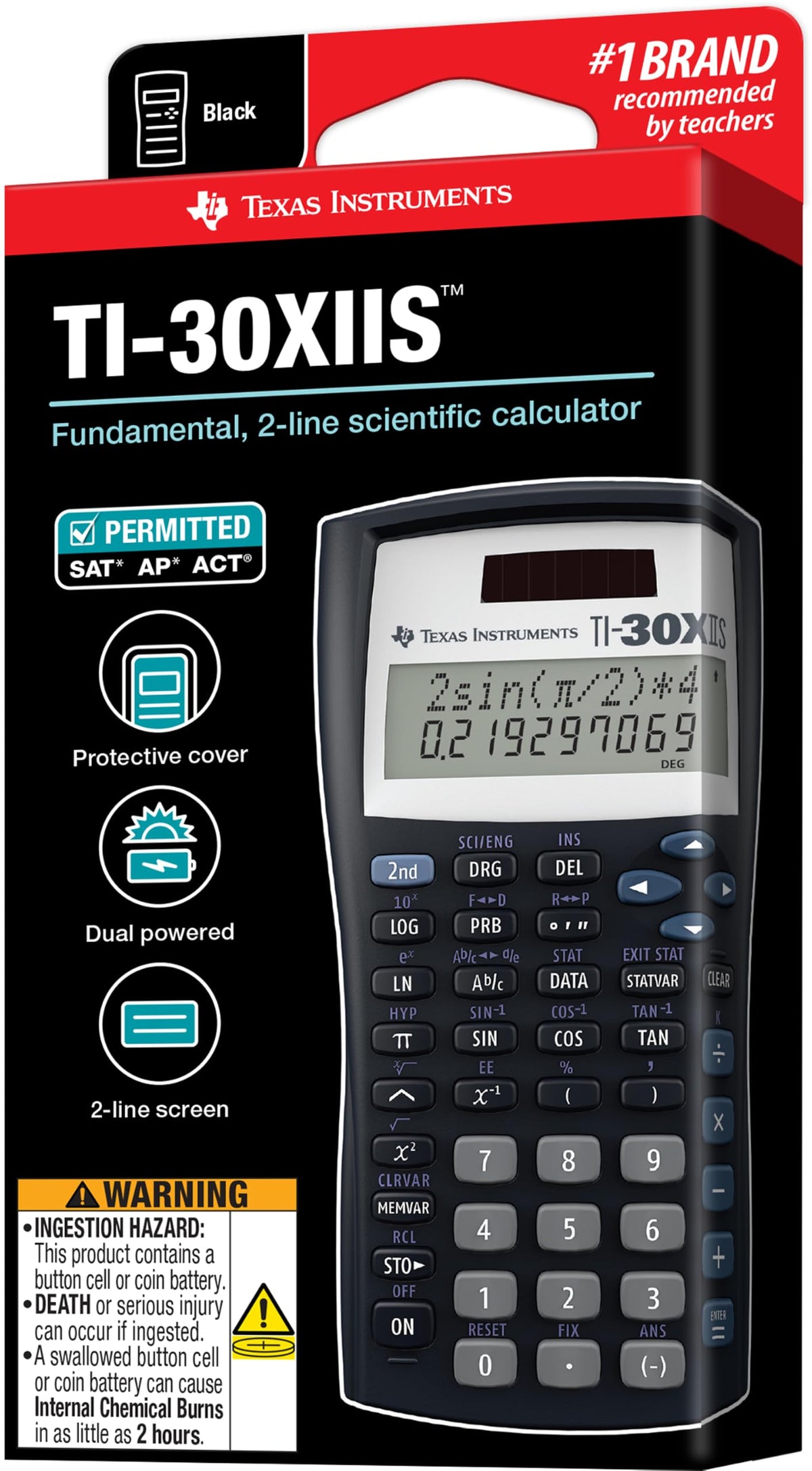 TI-30XIIS Scientific Calculator Texas Instruments, Black | Two-line calculator; Statistics and Advanced Scientific Functions