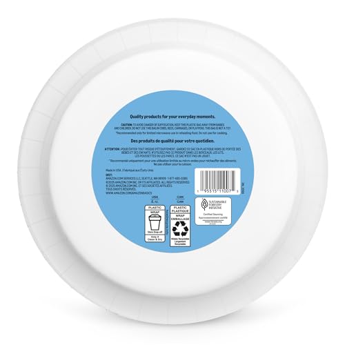 Amazon Basics Ultra Paper Plates, 10 Inch, Disposable, 100 Count, Packaging May Vary