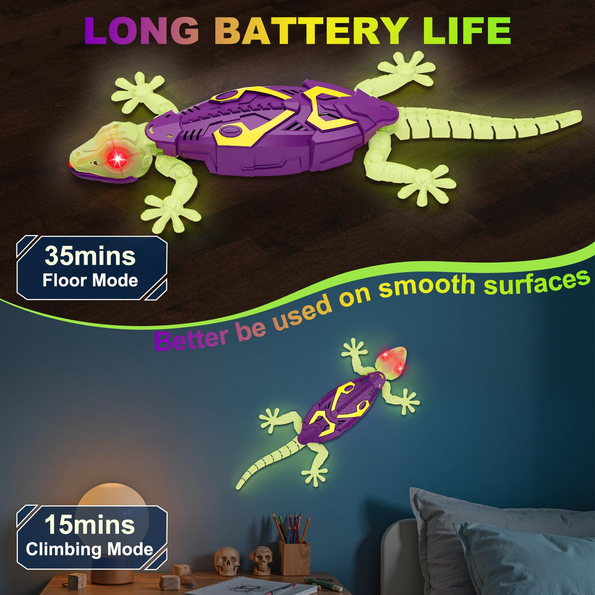 Wall Climbing Gecko RC Toy, Birthday Gifts for Boys 3 4 5 6 7 8+Years Old | Glow in the dark,Low Noise,Stronger suction, Rechargeable toys, Boy Toys for Age 3 Years and Up,Kids Gifts Ages 3-10