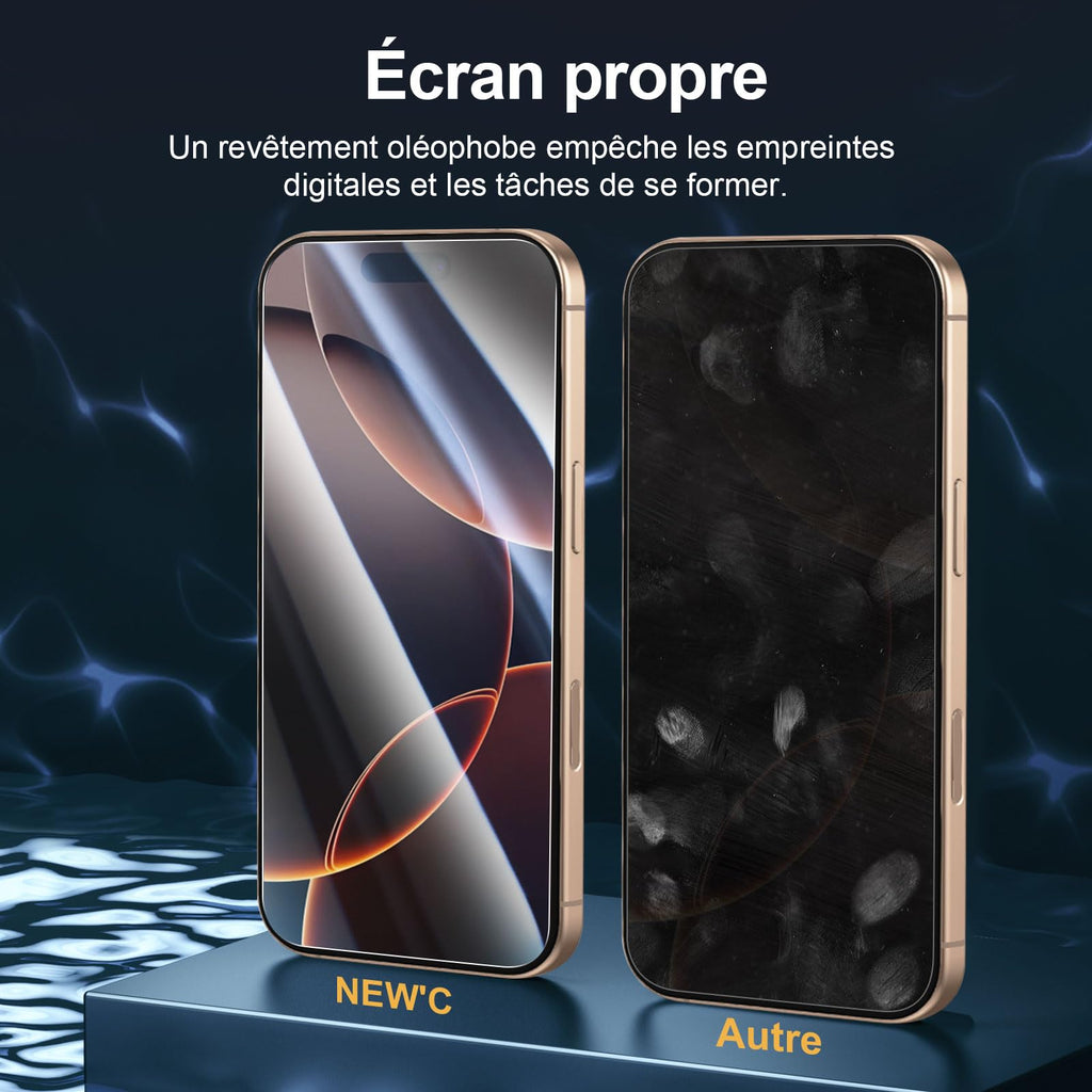 NEW'C for iPhone 17, iPhone 17 Pro, iPhone 16 Pro Screen Protector | 3 Pack, HD Clear, Easy Installation Tool Included, Tempered Glass, 9H Hardness, Scratch Resistant, Bubble Free