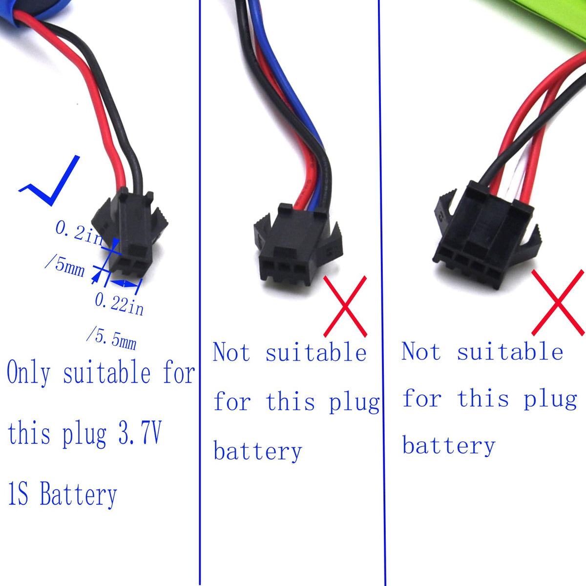 Blomiky 2 Pack 3.7V 0.5A Lithium Battery Charge Cable with SM-2P Black Plug for Some Kind of Mini RC Amphibious Stunt Car Boat Trucks 1S Li-ion and Li-Po Battery / 3.7V USB 2