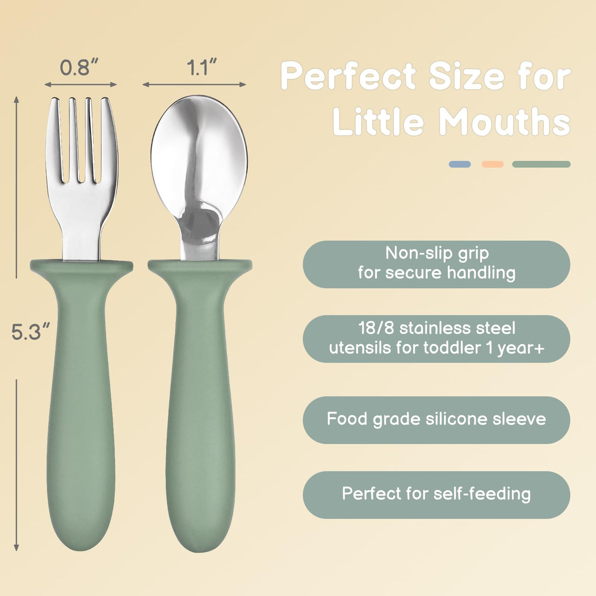 Eascrozn Toddler Utensils, 6 Pack Children Safe Forks and Spoons Set | kids Silverware Set with Silicone Handle, 18/8 Stainless Steel, BPA Free, Dishwasher Safe