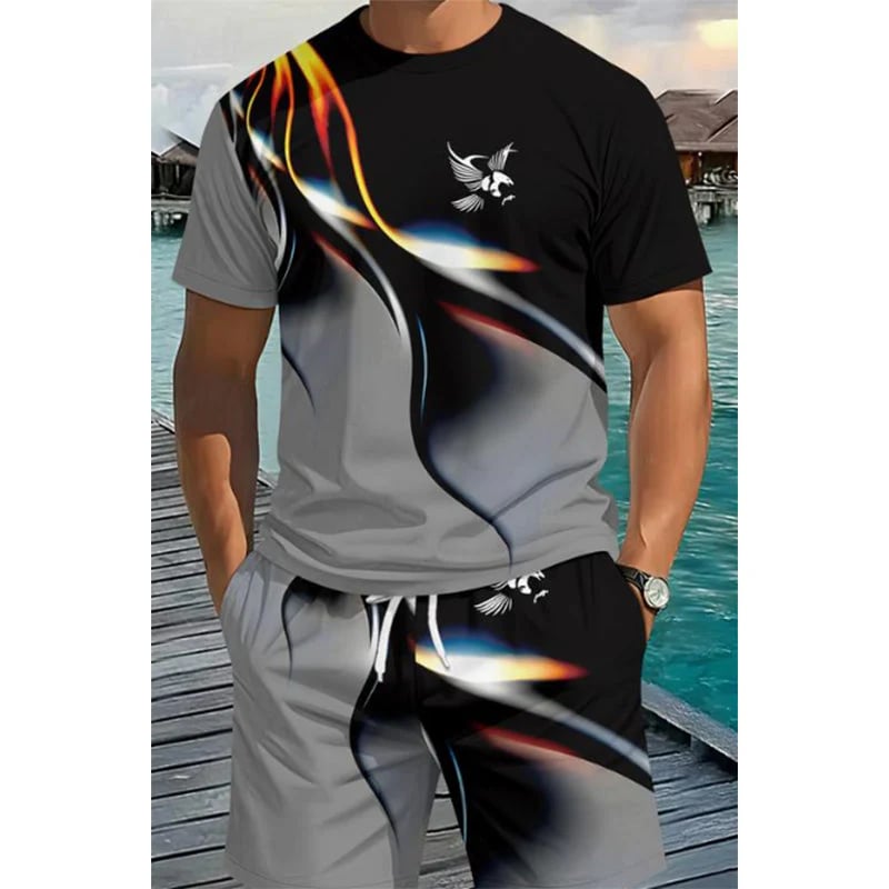 ⏳🔥LIMITED-TIME ! 👕 Men’s Abstract Print T-Shirt & Shorts Set – Bold Style & Summer Comfort ✨