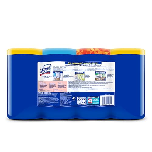 Lysol Disinfecting Wipes, Cleaner, Lemon + Mango + Linen, 80 ct. (4 Pack) | All Purpose Cleaner, Sanitizing, Deodorizing, Apartment Essentials, Back To School Cleaning Supplies, Kitchen & Bathroom Wipe