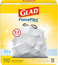 Glad ForceFlex Tall Kitchen Trash Bags, 13 Gallon, Fragrance Free, 110 Count (Package May Vary)