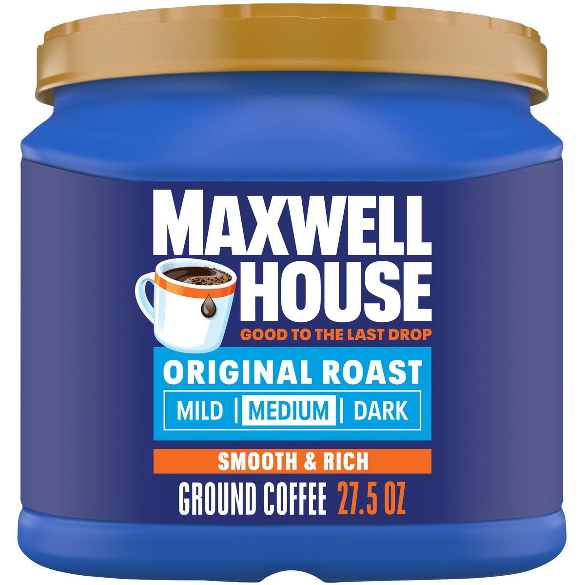 Maxwell House Ground Coffee, Original Roast, 27.5 oz Canister | Smooth & Rich Medium Roast Coffee, Full-Bodied Flavor, Rich Aroma, Roasted in the USA Since 1892, Certified Kosher