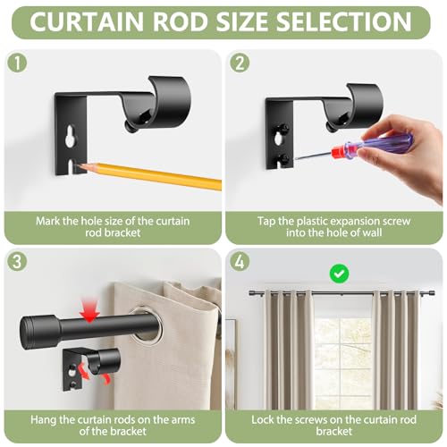 Curtain Rods 30-90 Inch, Adjustable Black Curtain Rods for Windows 1 Pack