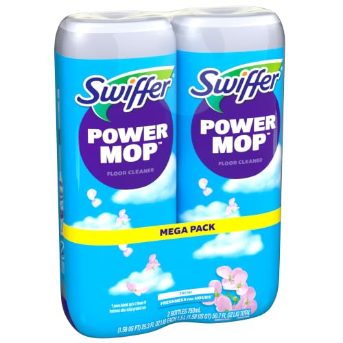 Swiffer PowerMop Liquid Floor Cleaner Refills, Solution for Power Mop, Fresh Scent, 2 Count Mopping Fluid Replacement Bottle, Spray Mops Cleaning Juice, No Bucket Needed, Multi-Surface and Wood