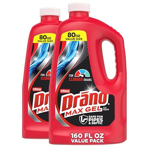 Drano Max Gel Drain Clog Remover & Cleaner, Safe for All Pipes, 80oz 2-Pack