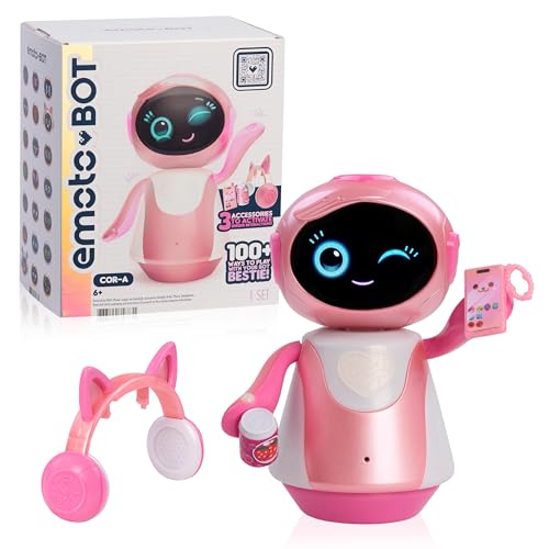 emotoBOT COR-A Interactive Robot Kids’ Toy Touch-and Sound-Responsive Robot | Holiday Stocking Stuffers, Gifts, Presents, Ages 6+, Pink, Movement, LED Face, 100+ Ways to Play